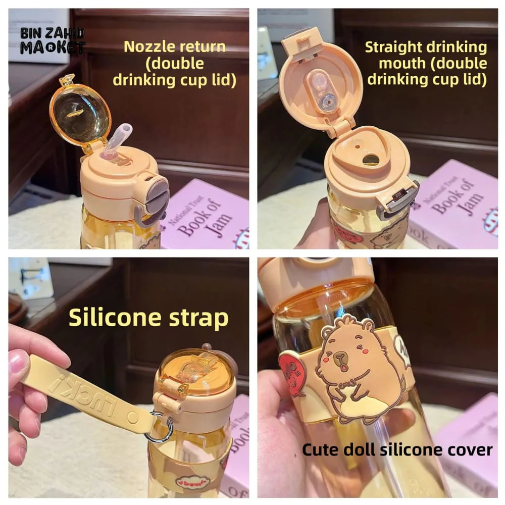 CARTOON CAPYBARA WATER CUP – HIGH AESTHETIC PLASTIC TUMBLER WITH HANDLE DUAL STRAW & LEAKPROOF LID - Image 6