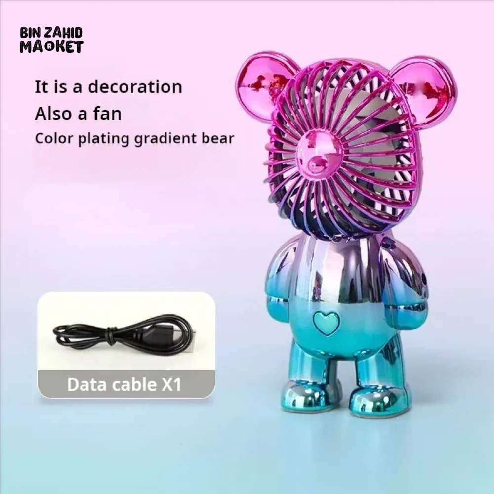 CARTOON MINI VIOLENT BEAR FAN 3-SPEED USB PORTABLE RECHARGEABLE GRADIENT HANDHELD FAN - Image 2