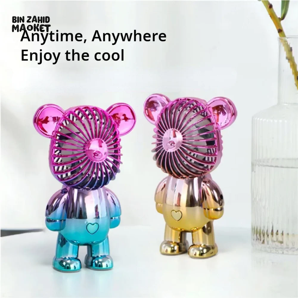 CARTOON MINI VIOLENT BEAR FAN 3-SPEED USB PORTABLE RECHARGEABLE GRADIENT HANDHELD FAN - Image 4