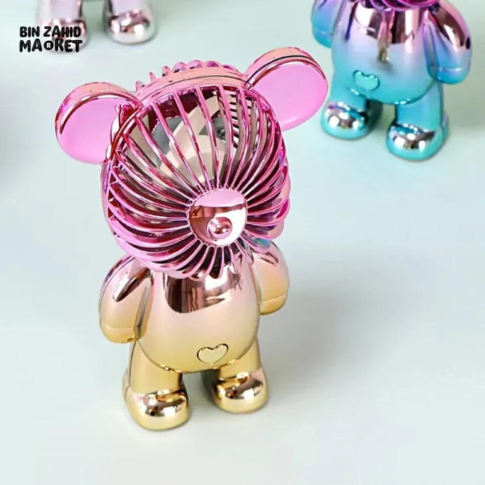 CARTOON MINI VIOLENT BEAR FAN 3-SPEED USB PORTABLE RECHARGEABLE GRADIENT HANDHELD FAN - Image 5