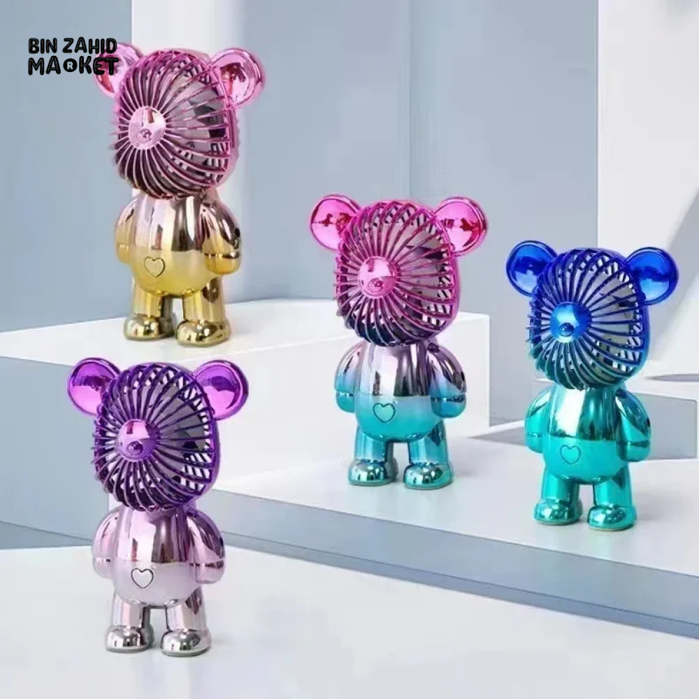 CARTOON MINI VIOLENT BEAR FAN 3-SPEED USB PORTABLE RECHARGEABLE GRADIENT HANDHELD FAN - Image 7