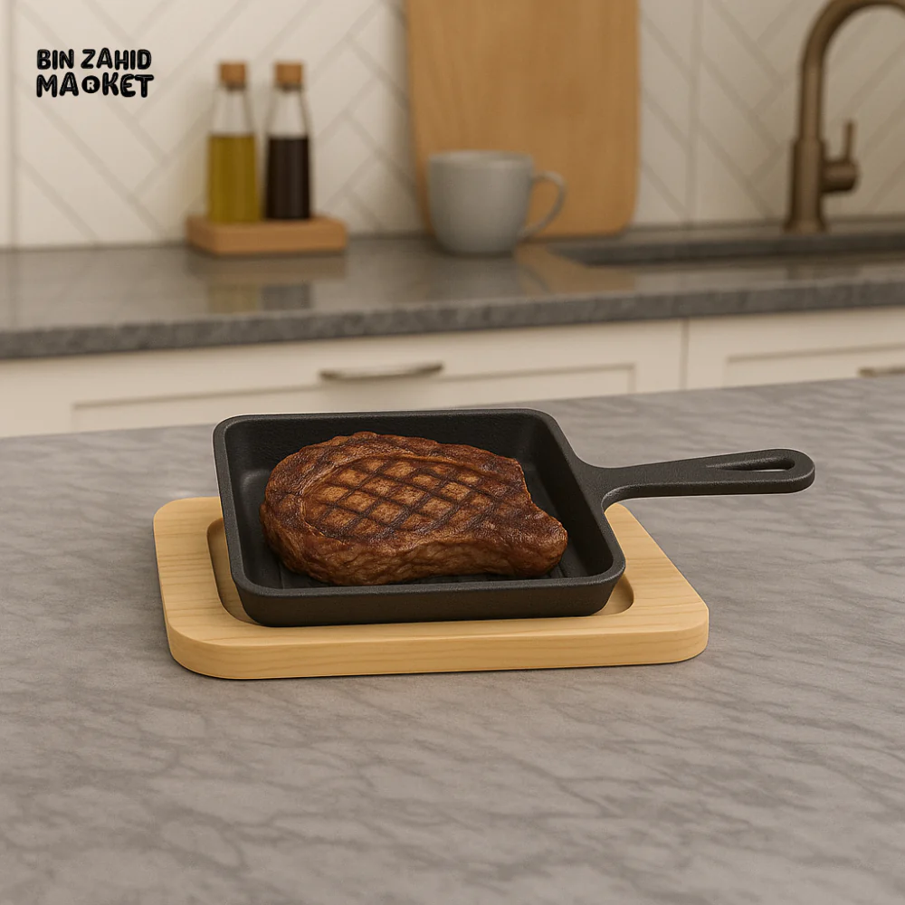 CAST IRON SIZZLER GRILL PAN WITH STEAK – PREMIUM KITCHEN SERVING SET - Image 2
