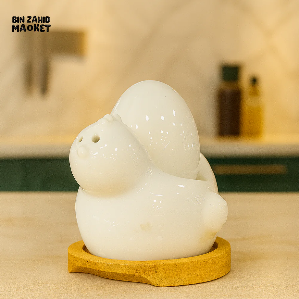 CERAMIC BEAR-SHAPED SALT & PEPPER SHAKER SET WITH WOODEN BASE – LUXURY KITCHEN & DINING TABLE ACCESSORY