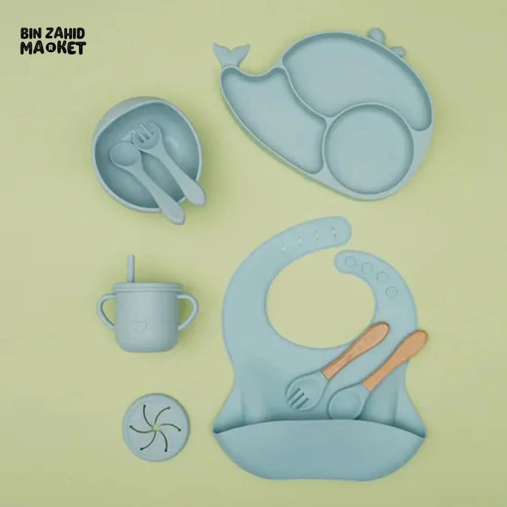 CHILDSHOPPE SILICONE BABY 8IN1 TABLEWARE FEEDING SET - BLUE WHALE - Image 3