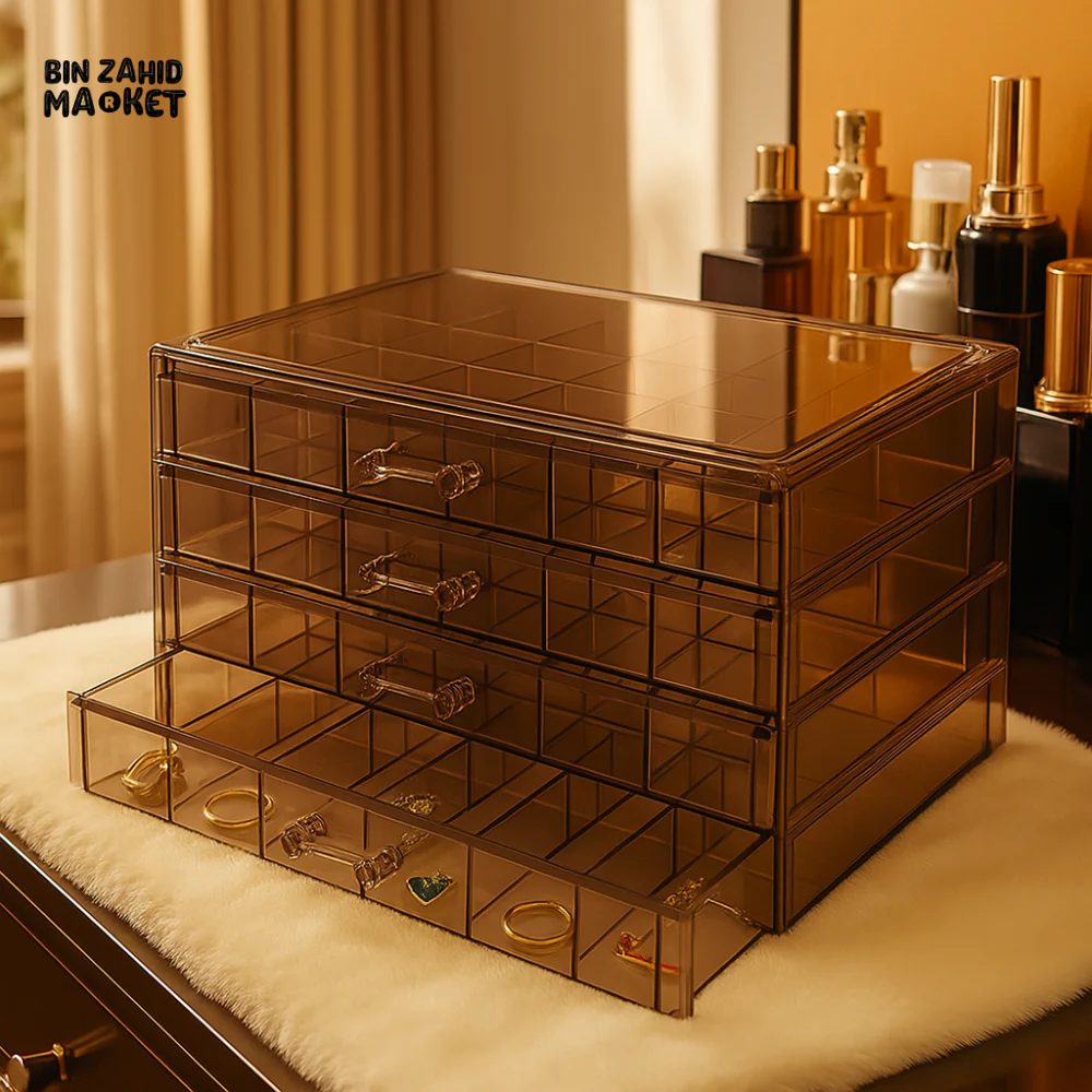 CLEAR ACRYLIC 3-LAYER JEWELRY ORGANIZER – EARRING & RING STORAGE BOX FOR DRESSING TABLE - Image 2