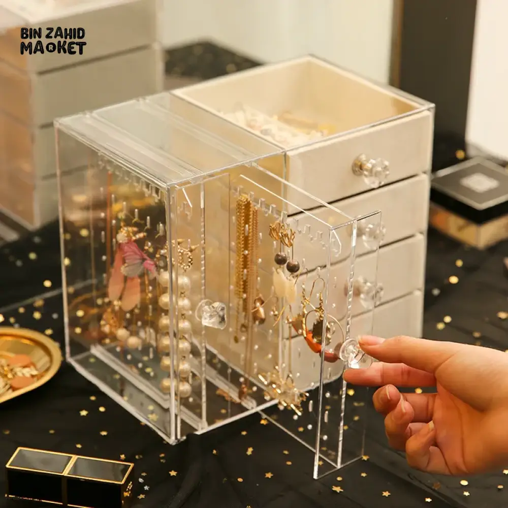CLEAR ACRYLIC 3-LAYER JEWELRY ORGANIZER – EARRING & RING STORAGE BOX FOR DRESSING TABLE - Image 2