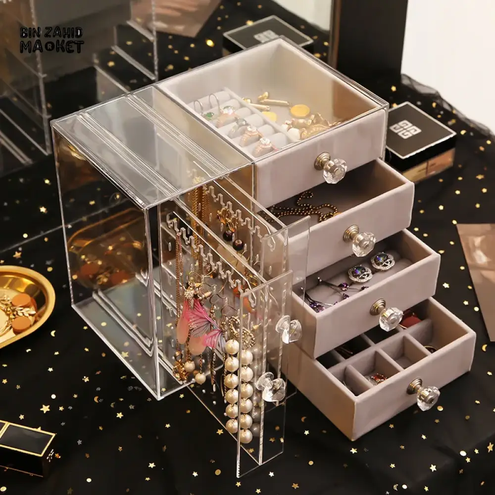 CLEAR ACRYLIC 3-LAYER JEWELRY ORGANIZER – EARRING & RING STORAGE BOX FOR DRESSING TABLE - Image 3