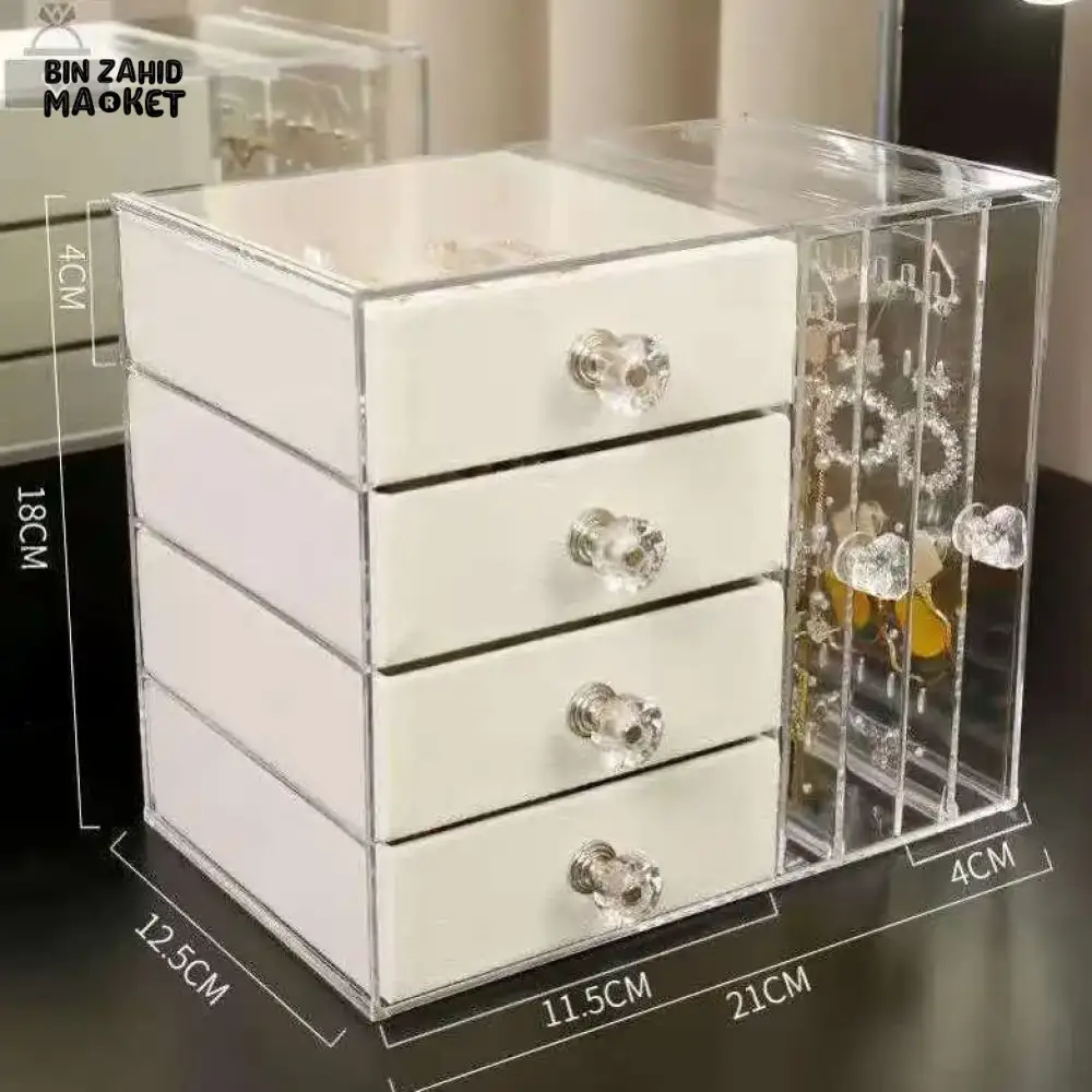 CLEAR ACRYLIC 3-LAYER JEWELRY ORGANIZER – EARRING & RING STORAGE BOX FOR DRESSING TABLE - Image 4