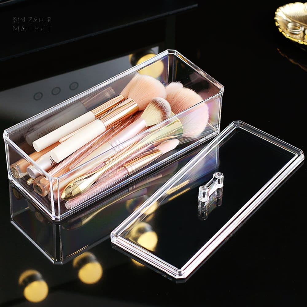 CLEAR ACRYLIC MAKEUP ORGANIZER – LIPSTICK HOLDER COTTON SWAB BOX COSMETIC STORAGE BRUSH & JEWELRY CADDY - Image 2