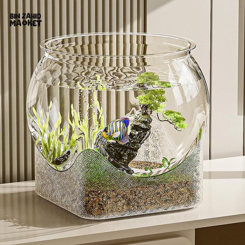 CLEAR TRANSPARENT ROUND AQUARIUM – DESKTOP MICRO-LANDSCAPE ECO FISH TANK DROP-RESISTANT ORNAMENTAL DECOR - Image 3