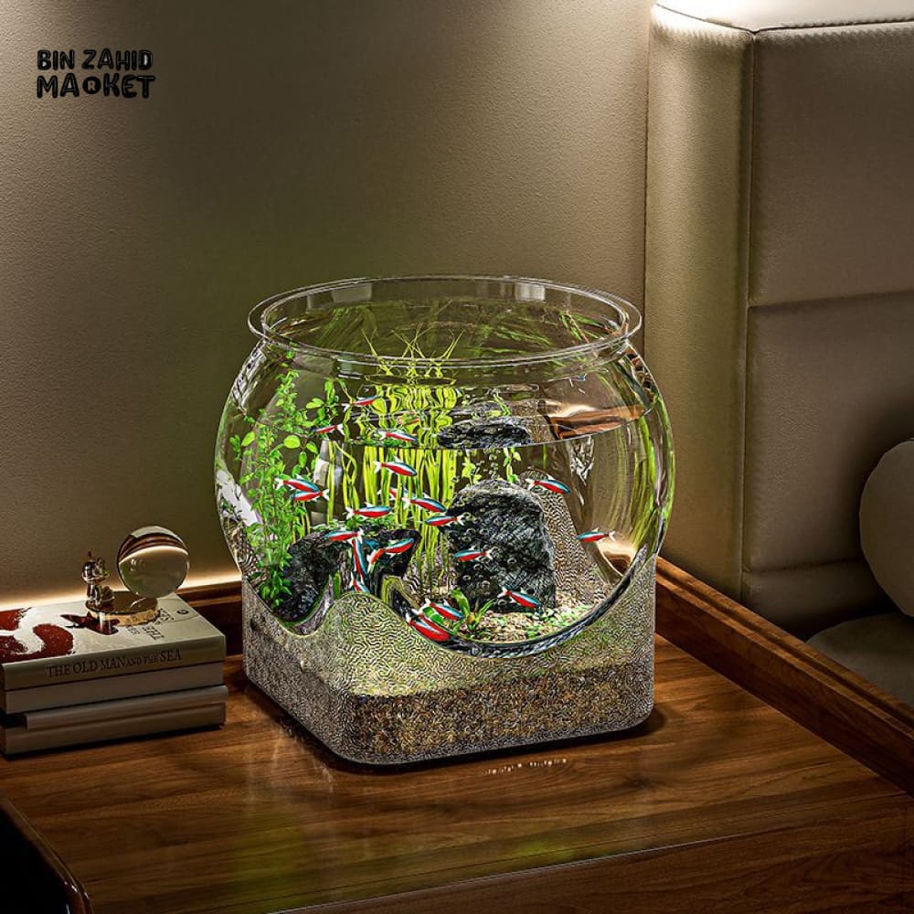 CLEAR TRANSPARENT ROUND AQUARIUM – DESKTOP MICRO-LANDSCAPE ECO FISH TANK DROP-RESISTANT ORNAMENTAL DECOR - Image 4