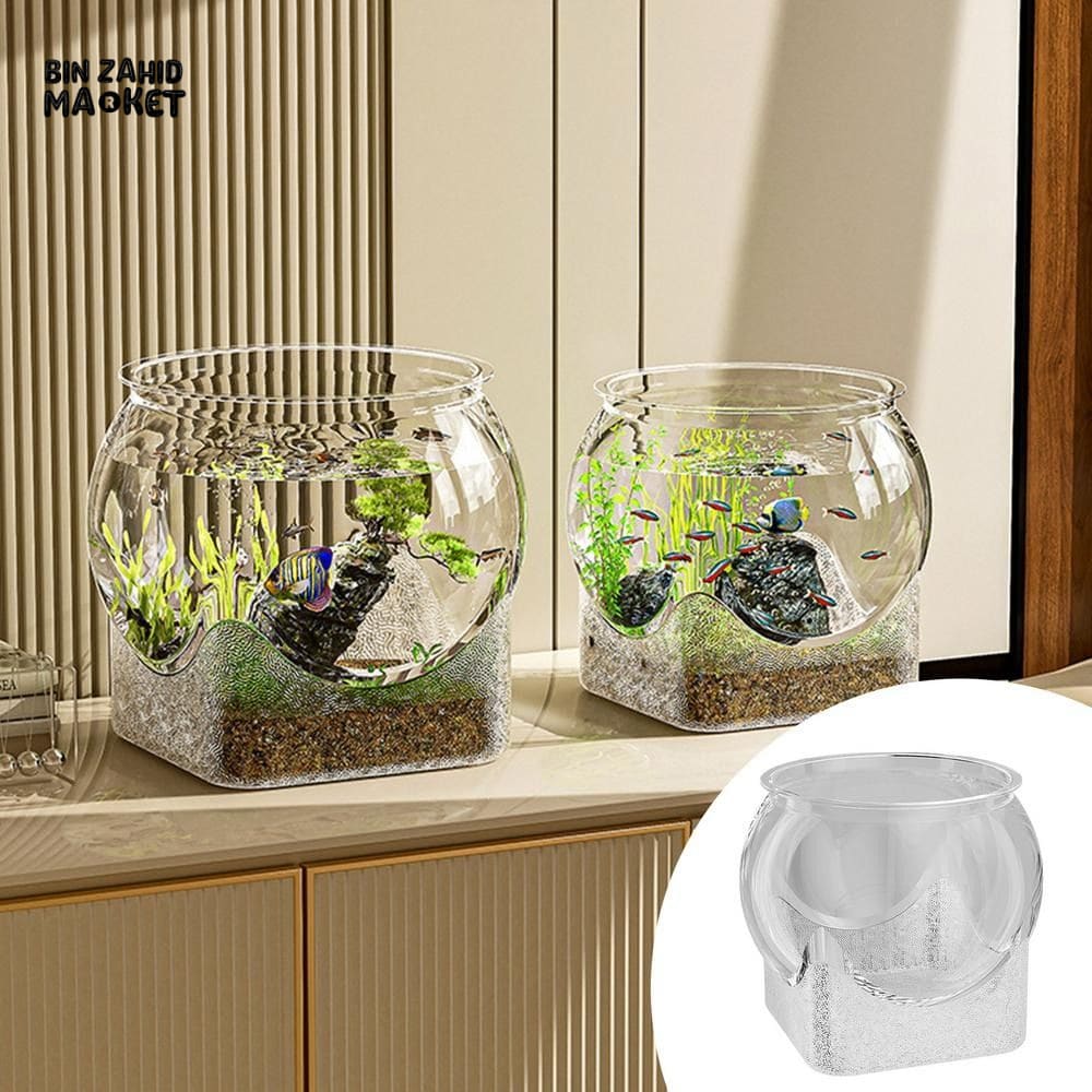 CLEAR TRANSPARENT ROUND AQUARIUM – DESKTOP MICRO-LANDSCAPE ECO FISH TANK DROP-RESISTANT ORNAMENTAL DECOR - Image 5