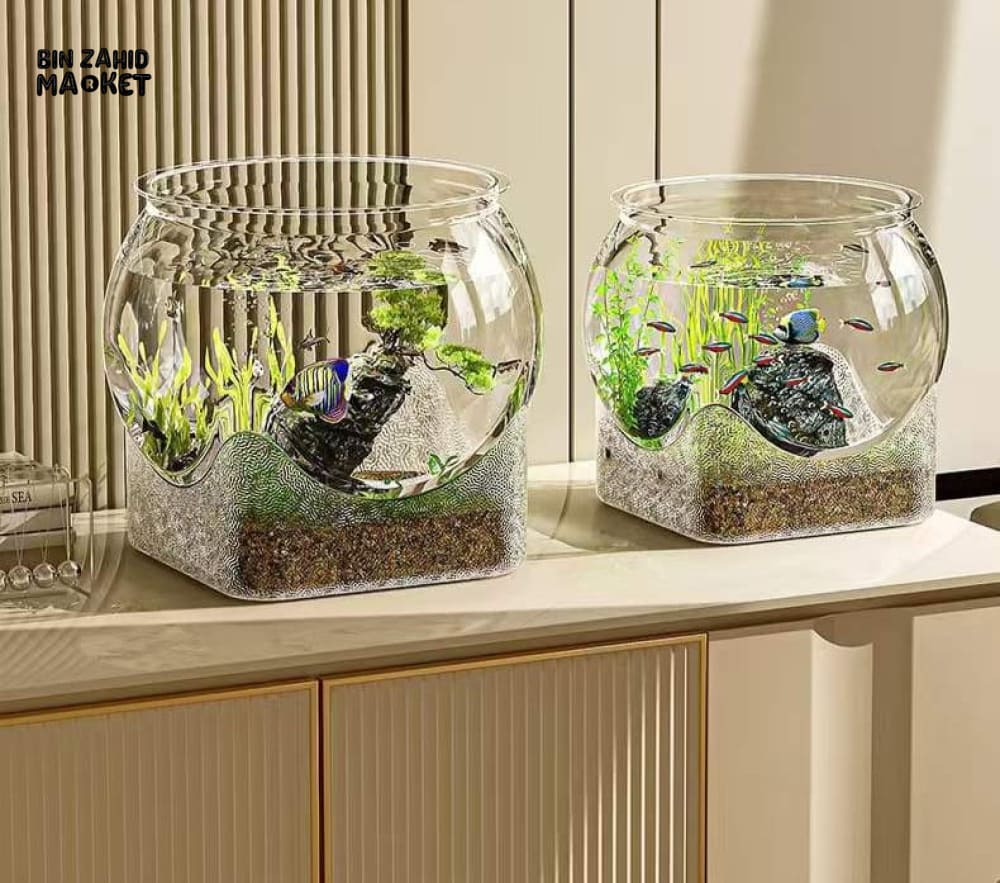 CLEAR TRANSPARENT ROUND AQUARIUM – DESKTOP MICRO-LANDSCAPE ECO FISH TANK DROP-RESISTANT ORNAMENTAL DECOR - Image 6