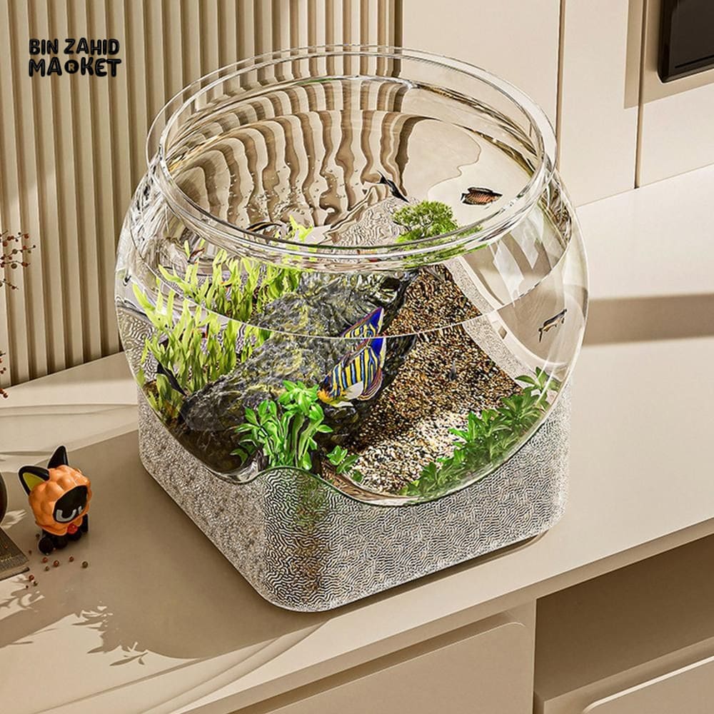 CLEAR TRANSPARENT ROUND AQUARIUM – DESKTOP MICRO-LANDSCAPE ECO FISH TANK DROP-RESISTANT ORNAMENTAL DECOR - Image 7