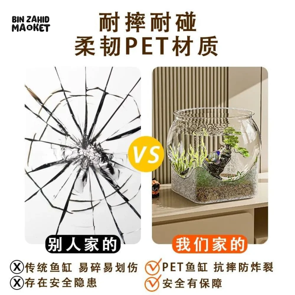 CLEAR TRANSPARENT ROUND AQUARIUM – DESKTOP MICRO-LANDSCAPE ECO FISH TANK DROP-RESISTANT ORNAMENTAL DECOR - Image 8