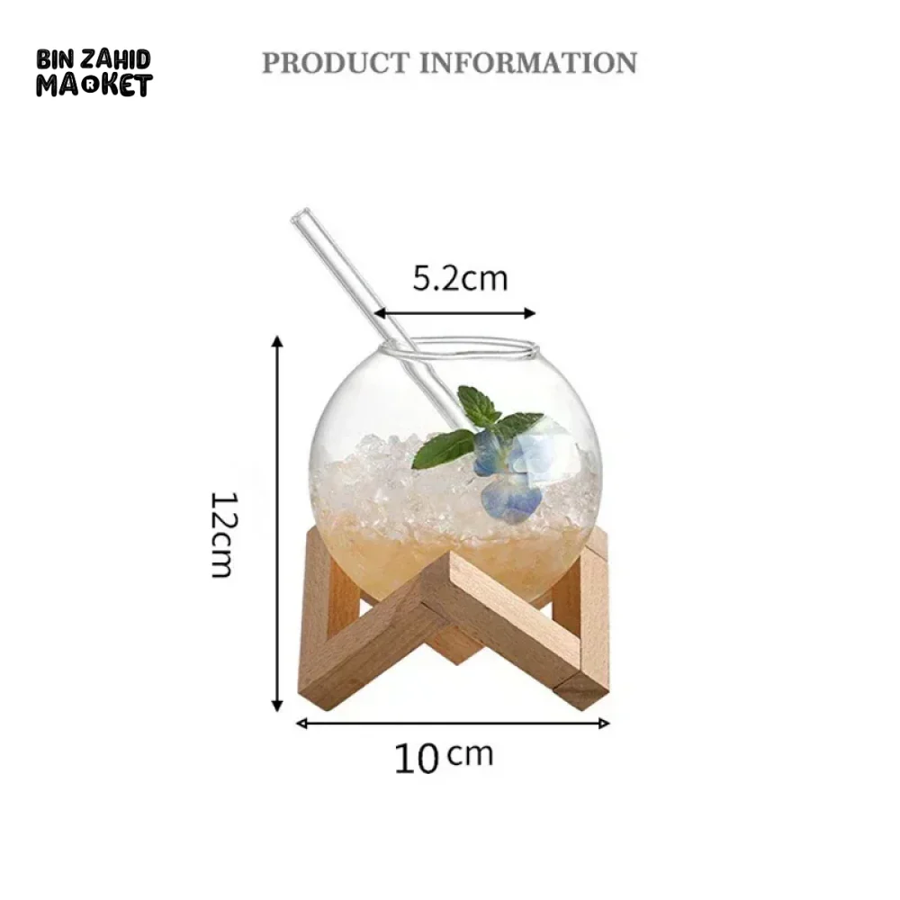 COCKTAIL GLASS CUP WITH WOOD STAND – ROUND BALL TUMBLER BAR GLASSWARE - Image 7