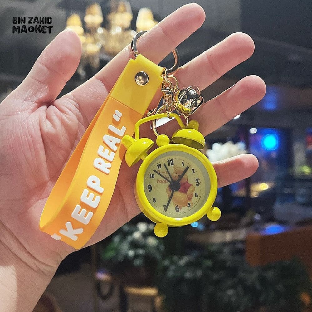 COLORFUL MINI ALARM CLOCK KEYCHAIN WITH "KEEP REAL" STRAP – CUTE CARTOON DESIGN ACCESSORY - Image 4