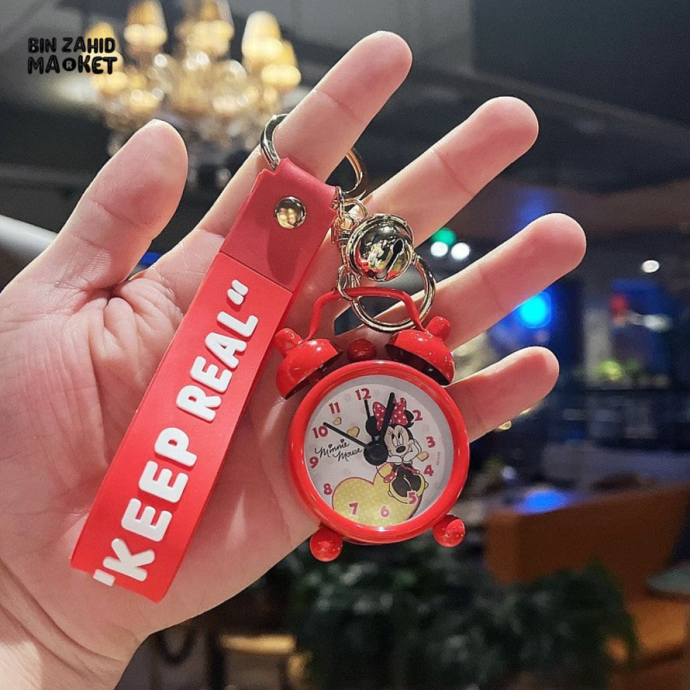 COLORFUL MINI ALARM CLOCK KEYCHAIN WITH "KEEP REAL" STRAP – CUTE CARTOON DESIGN ACCESSORY - Image 5