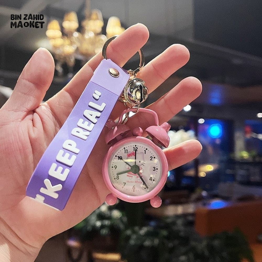 COLORFUL MINI ALARM CLOCK KEYCHAIN WITH "KEEP REAL" STRAP – CUTE CARTOON DESIGN ACCESSORY - Image 6