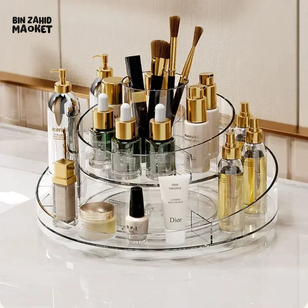 COSMETIC STORAGE BOX, LARGE CAPACITY, 360° ROTATABLE, MAKEUP BRUSH ORGANIZER.