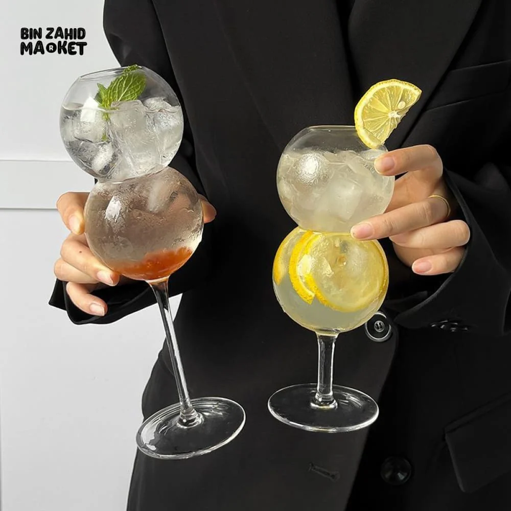 CREATIVE BUBBLE GLASS – UNIQUE ROUND CUP FOR COCKTAILS JUICE MILK & MORE - LARGE