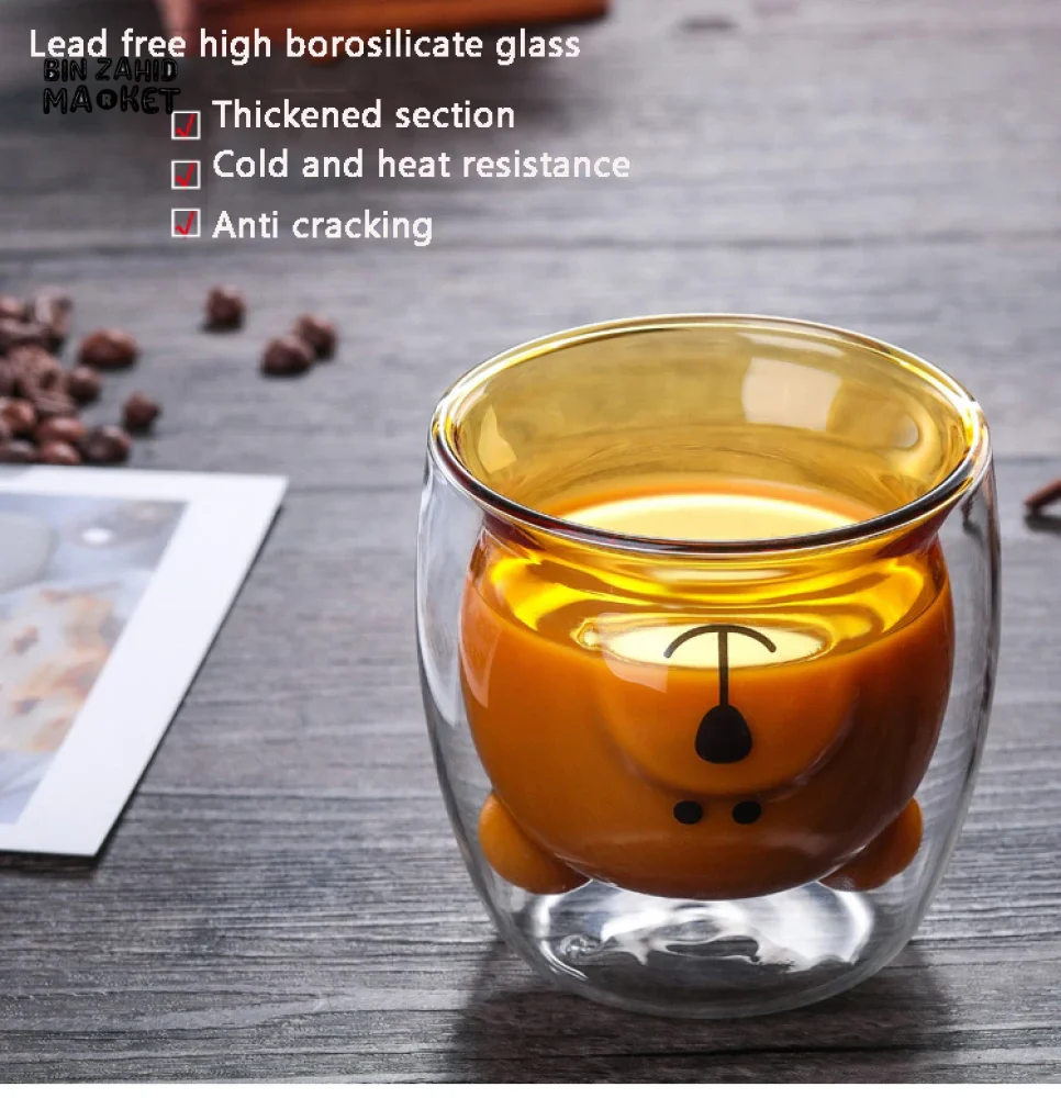 CREATIVE CUTE BEAR GLASS MUG – 250 ML PERFECT FOR MILK JUICE AND TEA - Image 13