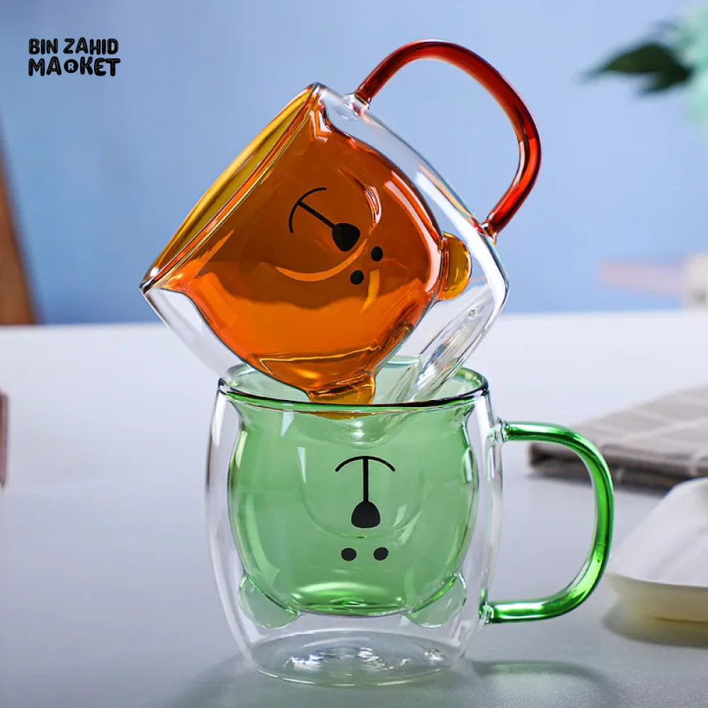 CREATIVE CUTE BEAR GLASS MUG – 250 ML PERFECT FOR MILK JUICE AND TEA - Image 3