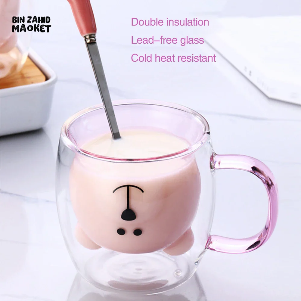 CREATIVE CUTE BEAR GLASS MUG – 250 ML PERFECT FOR MILK JUICE AND TEA - Image 8