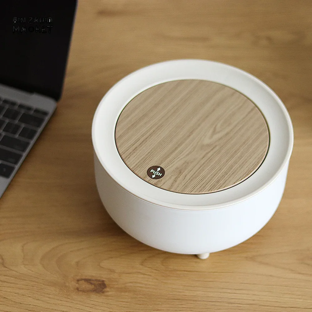 CREATIVE MINI DESKTOP TRASH CAN WITH LID – BEDROOM OFFICE COFFEE TABLE WASTE BIN TABLE TOP - Image 4