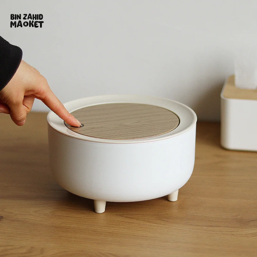 CREATIVE MINI DESKTOP TRASH CAN WITH LID – BEDROOM OFFICE COFFEE TABLE WASTE BIN TABLE TOP - Image 5