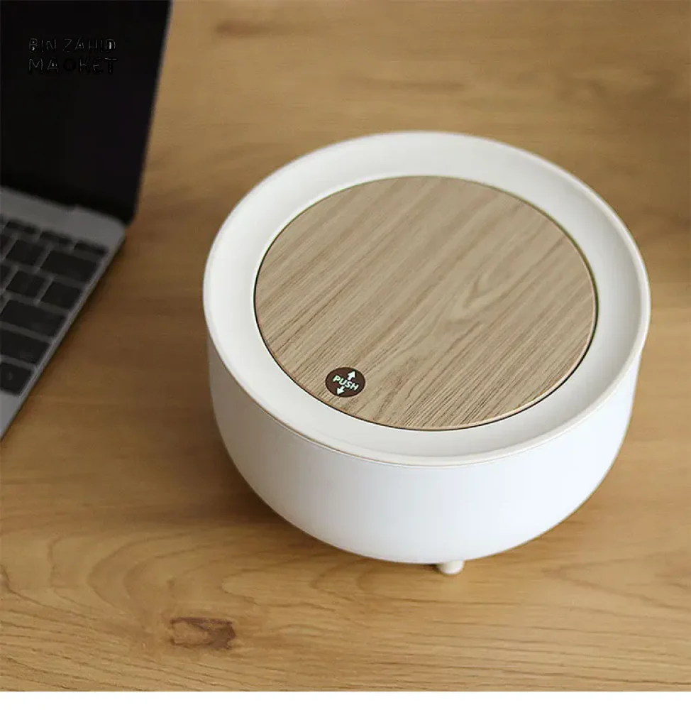 CREATIVE MINI DESKTOP TRASH CAN WITH LID – BEDROOM OFFICE COFFEE TABLE WASTE BIN TABLE TOP - Image 6
