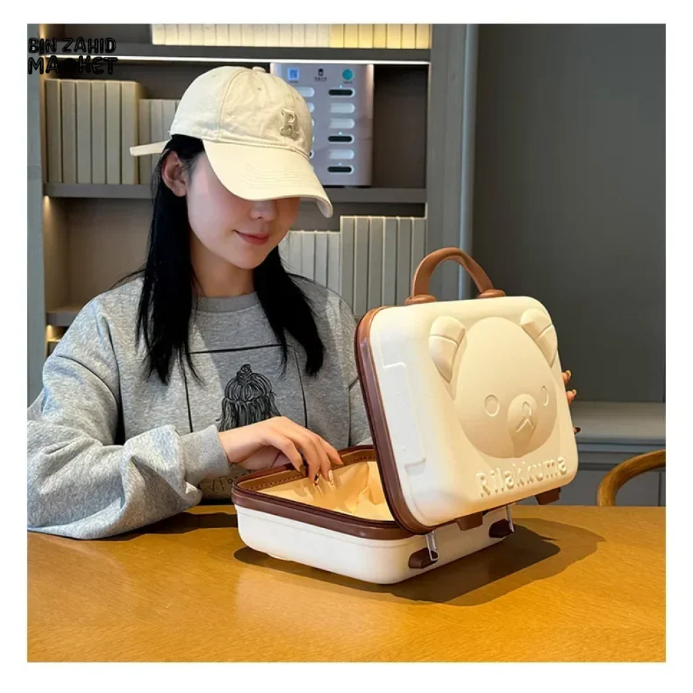 CUTE BEAR CARTOON PASSWORD BOX LARGE CAPACITY PORTABLE TRAVEL SUITCASE WOMEN'S HANGING BAG WITH HANDHELD LUGGAGE & ZIPPER CLOSURE - Image 3