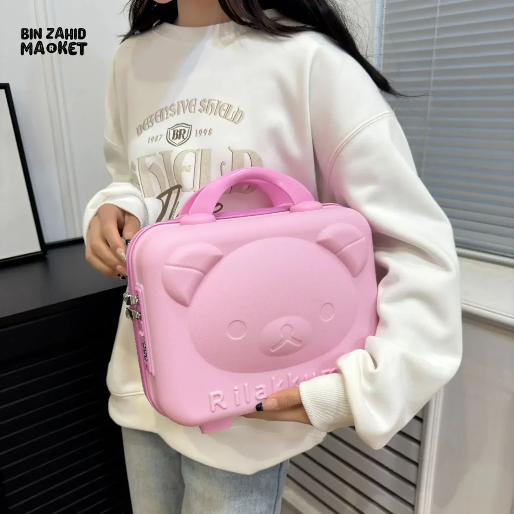 CUTE BEAR CARTOON PASSWORD BOX LARGE CAPACITY PORTABLE TRAVEL SUITCASE WOMEN'S HANGING BAG WITH HANDHELD LUGGAGE & ZIPPER CLOSURE - Image 6