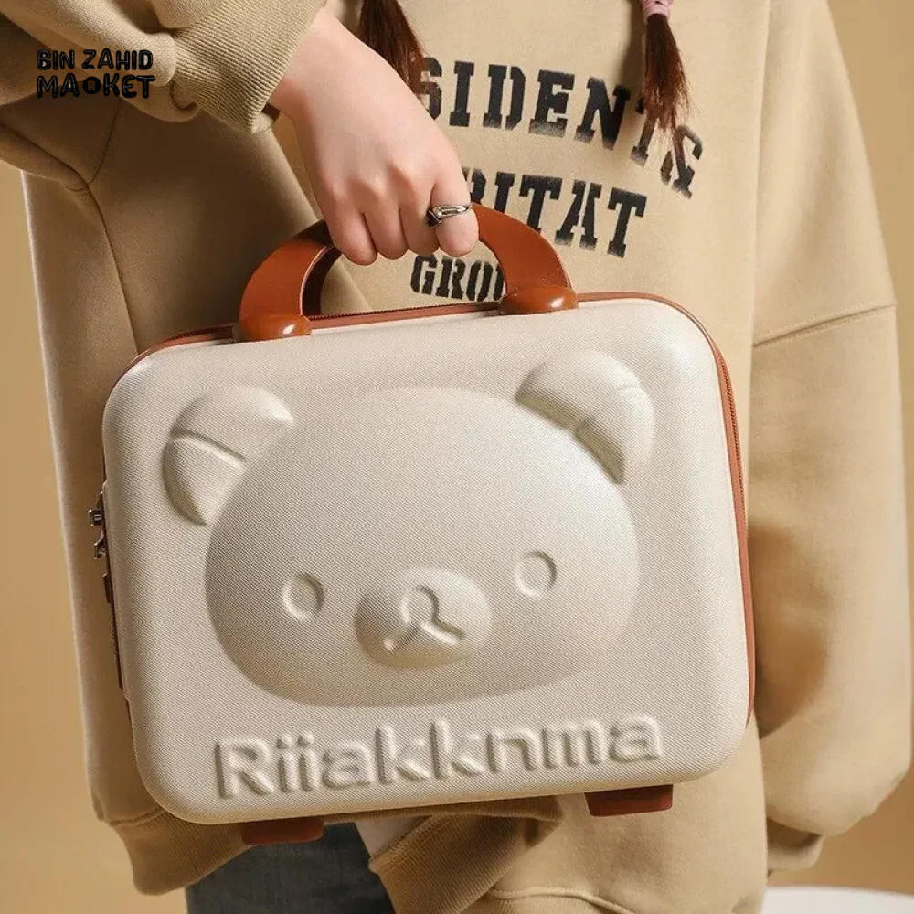 CUTE BEAR CARTOON PASSWORD BOX LARGE CAPACITY PORTABLE TRAVEL SUITCASE WOMEN'S HANGING BAG WITH HANDHELD LUGGAGE & ZIPPER CLOSURE - Image 9