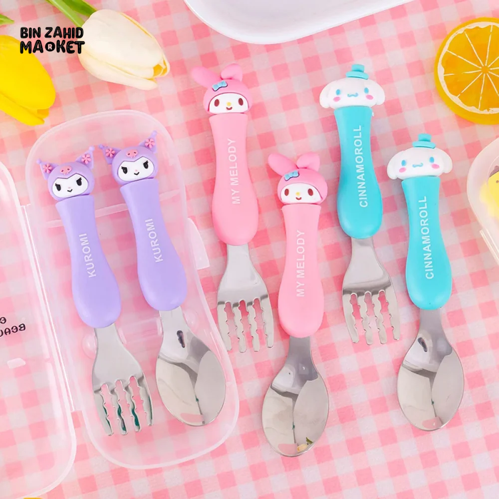 CUTE CARTOON ANIME SPOON FORK SET PORTABLE STAINLESS STEEL TABLEWARE - Image 3