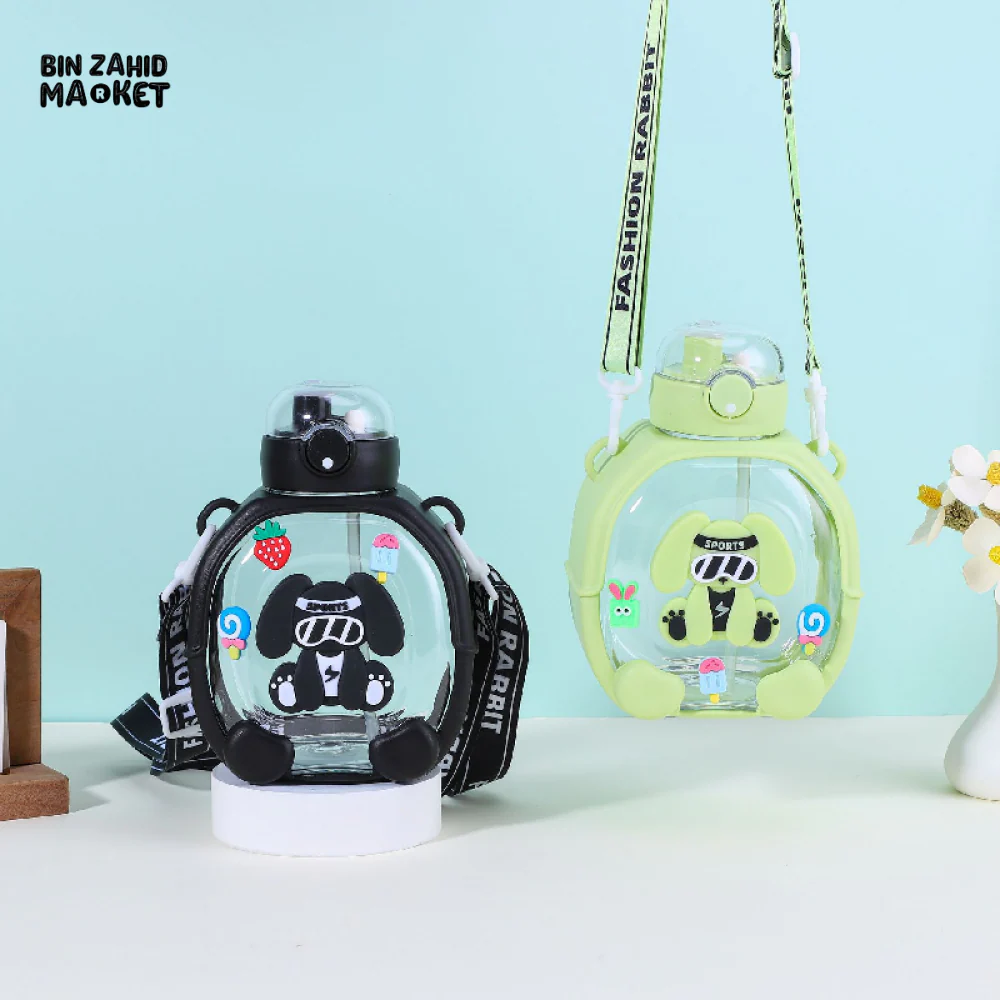 CUTE CARTOON DOG CROSSBODY WATER BOTTLE – KIDS STRAW CUP WITH STRAP - Image 3