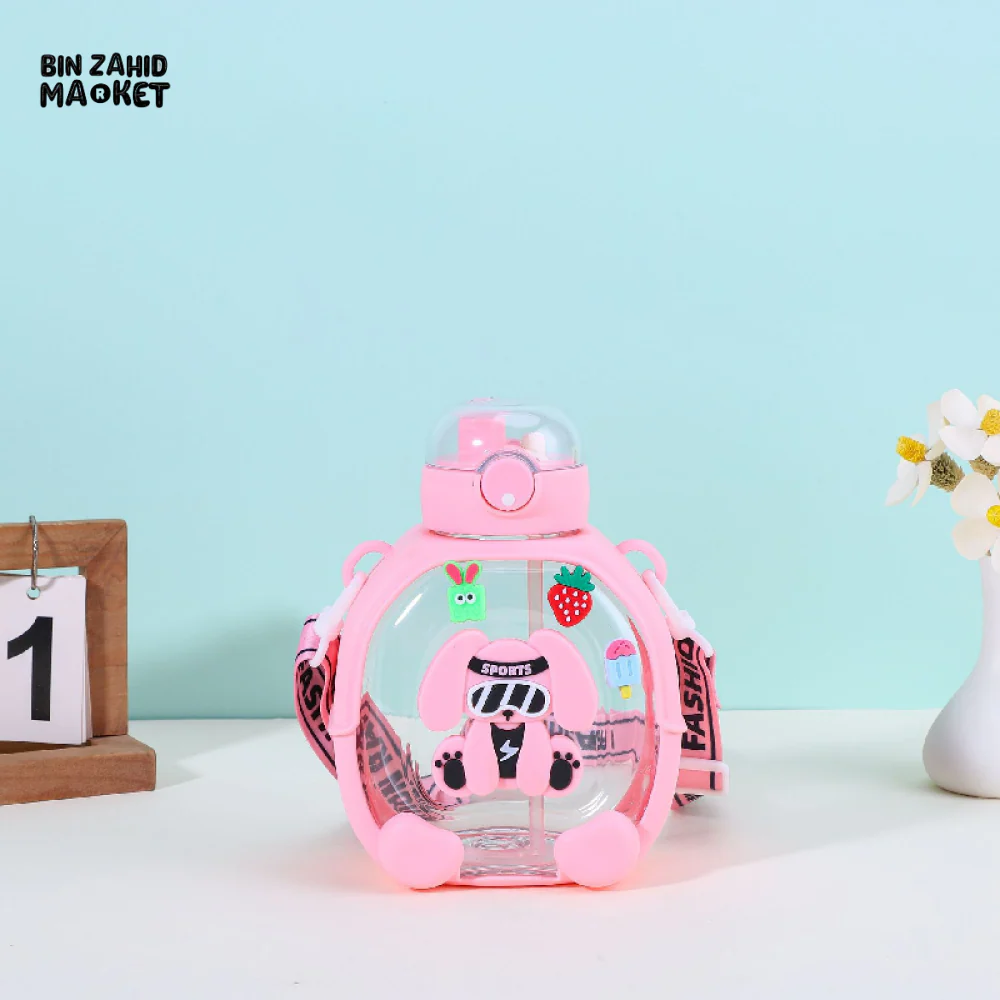 CUTE CARTOON DOG CROSSBODY WATER BOTTLE – KIDS STRAW CUP WITH STRAP - Image 5