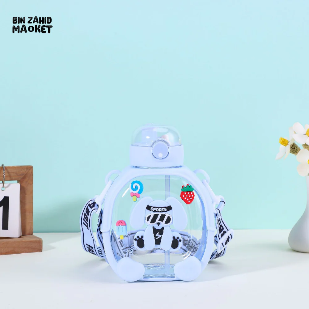 CUTE CARTOON DOG CROSSBODY WATER BOTTLE – KIDS STRAW CUP WITH STRAP - Image 6