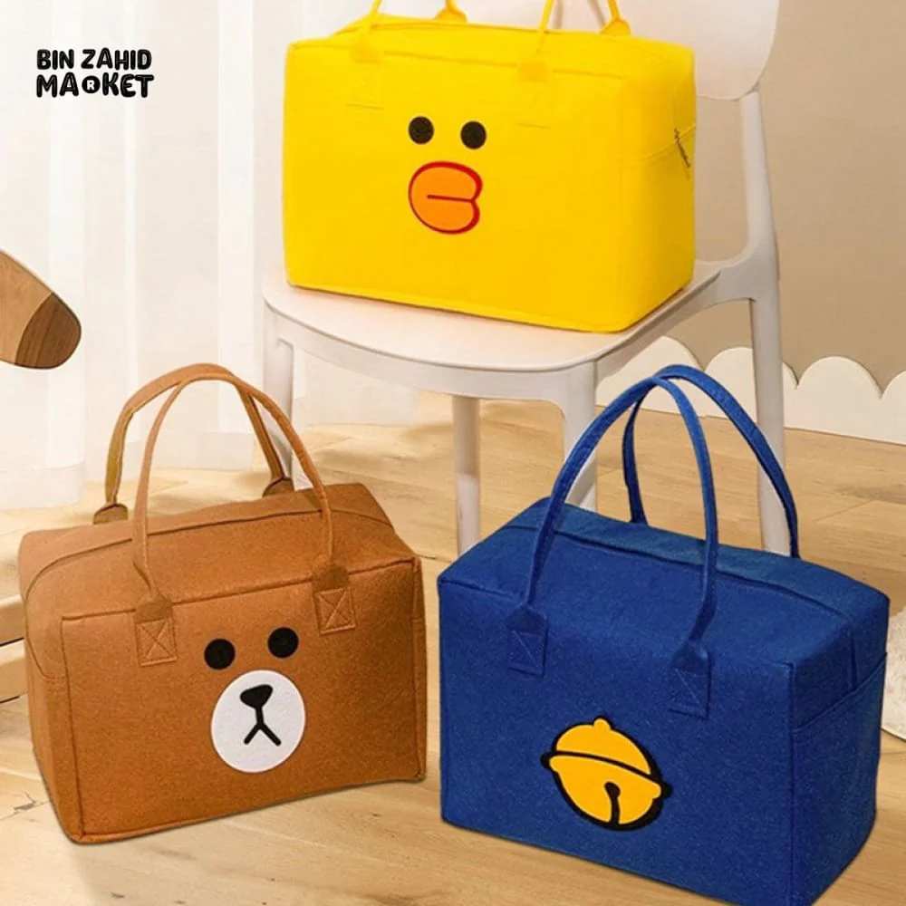 CUTE CARTOON KIDS STORAGE BAG – SOFT FELT ZIPPER ORGANIZER FOR TOYS & TRAVEL