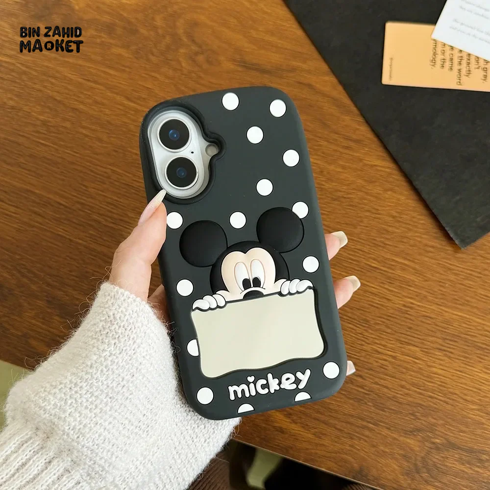 CUTE CARTOON POLKA DOT MICKEY & MINNIE MOUSE SILICONE CASE  WITH MAKEUP MIRROR COVER - MINNIE - Image 2