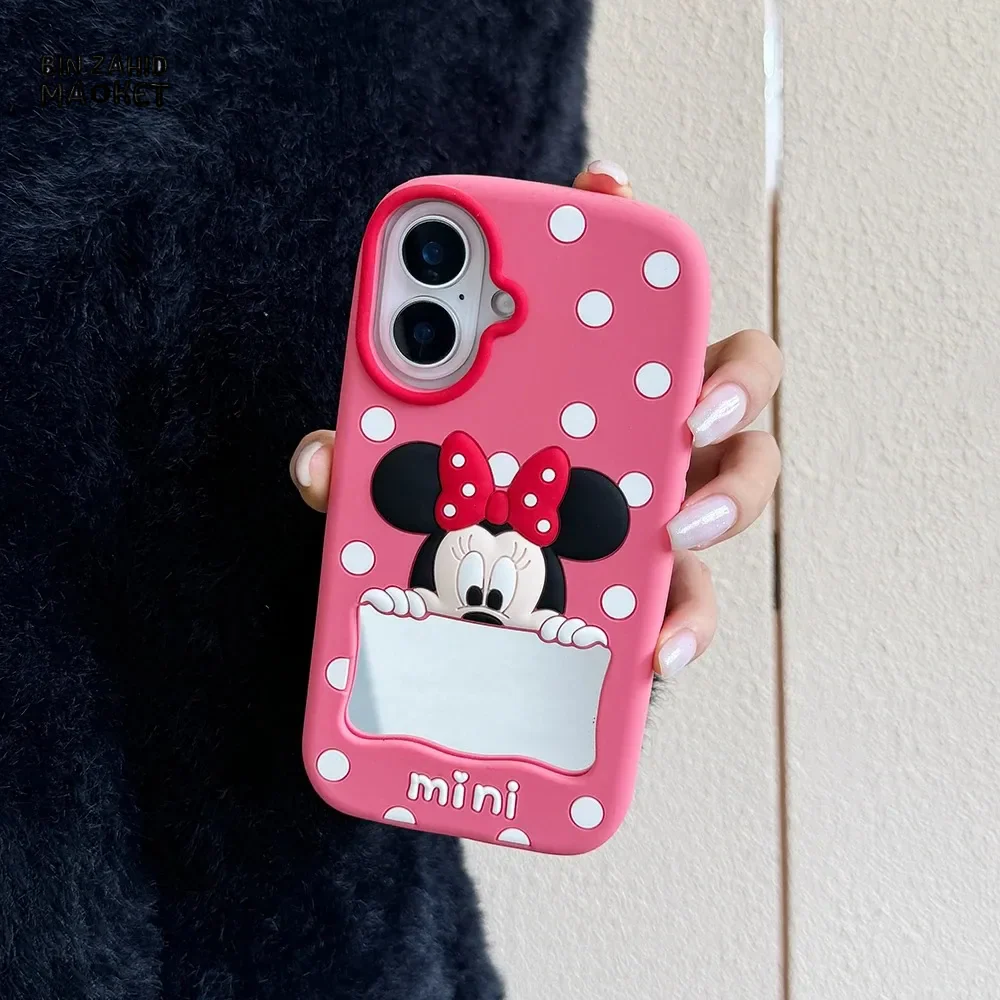 CUTE CARTOON POLKA DOT MICKEY & MINNIE MOUSE SILICONE CASE  WITH MAKEUP MIRROR COVER - MINNIE - Image 5