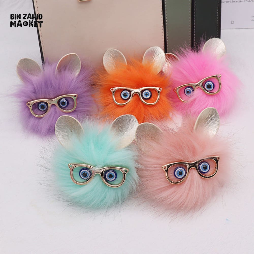 CUTE CAT FOX EARS PLUSH BALL KEYCHAIN – COLORFUL BAG CHARM - Image 3