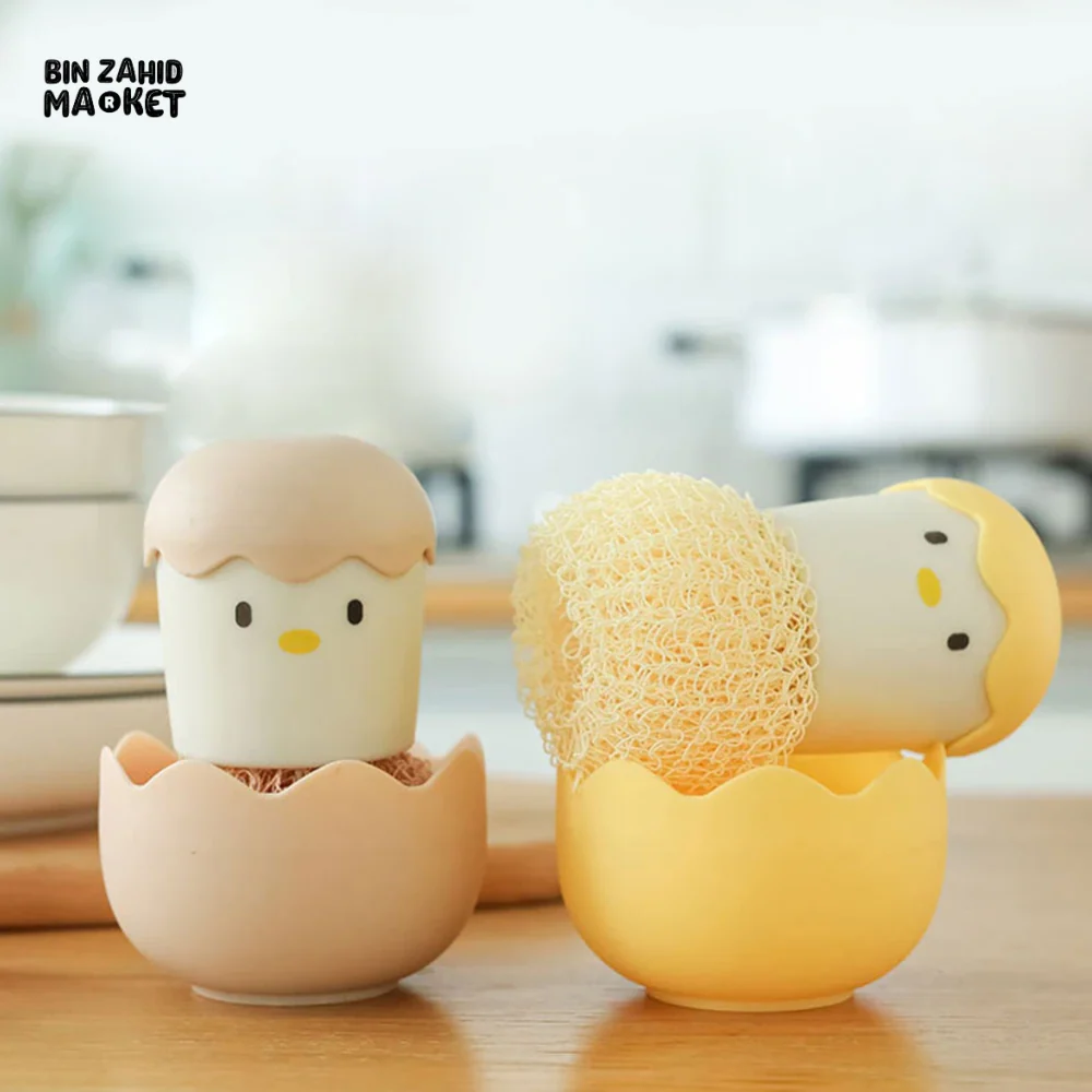 CUTE EGG KITCHEN CLEANING BRUSH | SILICONE DISHWASHING BRUSH FRUIT & VEGETABLE SCRUBBER POT & PAN SCOURING PAD - Image 4
