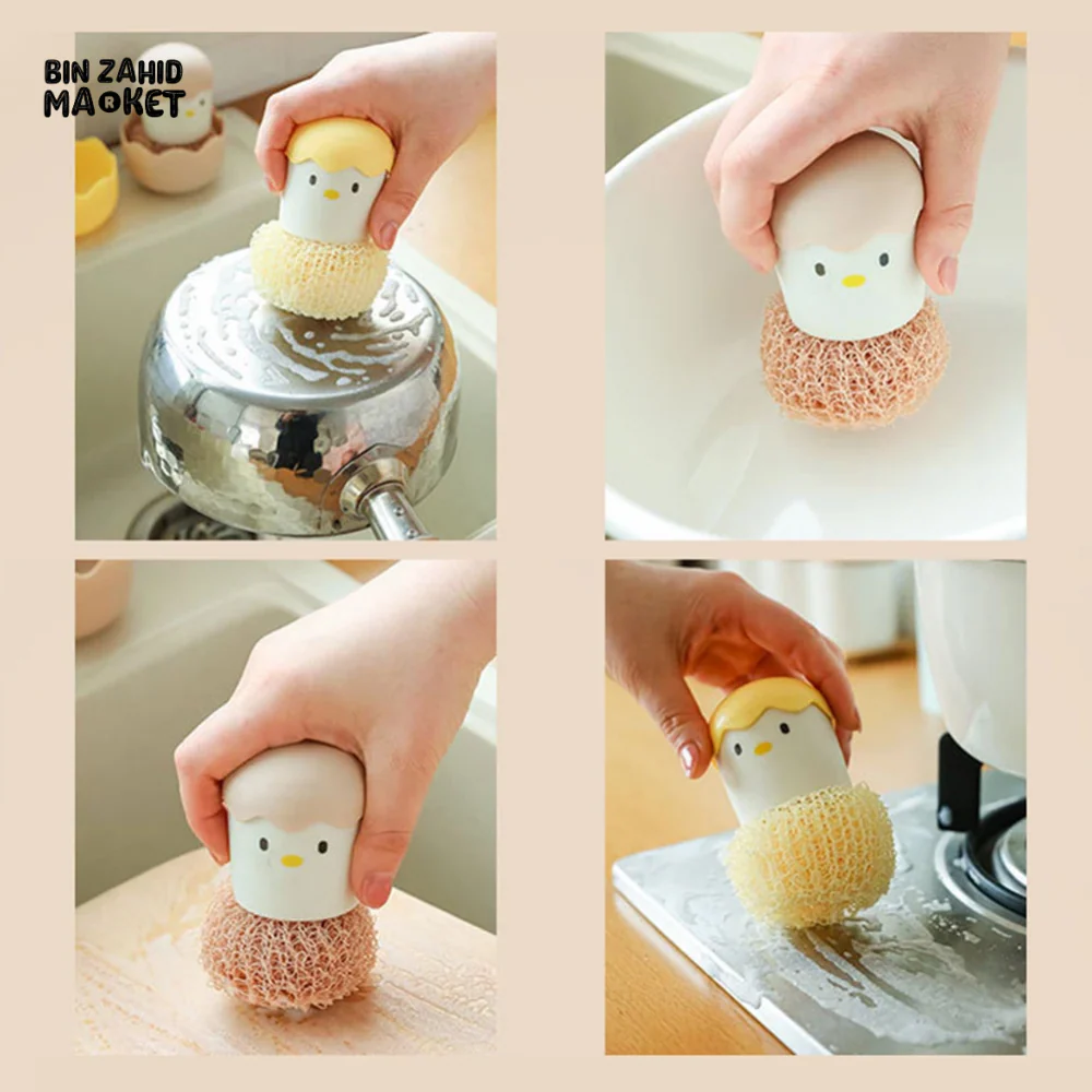 CUTE EGG KITCHEN CLEANING BRUSH | SILICONE DISHWASHING BRUSH FRUIT & VEGETABLE SCRUBBER POT & PAN SCOURING PAD - Image 9