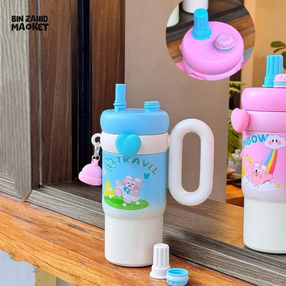 CUTE KAWAII INSULATED TUMBLER SIPPER 800ML WITH HANDLE & STRAW LEAKPROOF & STAINLESS STEEL - Image 10