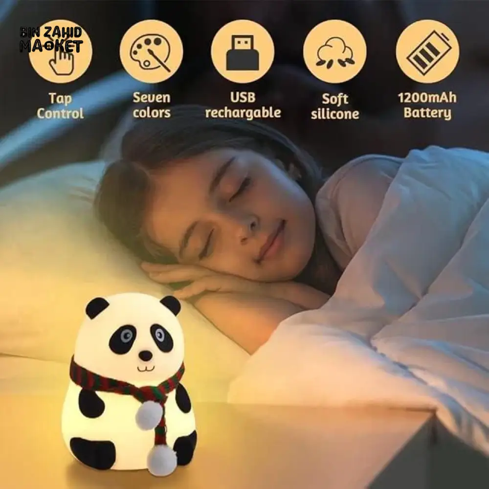 CUTE SILICONE LED NIGHT LIGHT USB RECHARGEABLE TOUCH CONTROL - MUFLER PANDA - Image 3