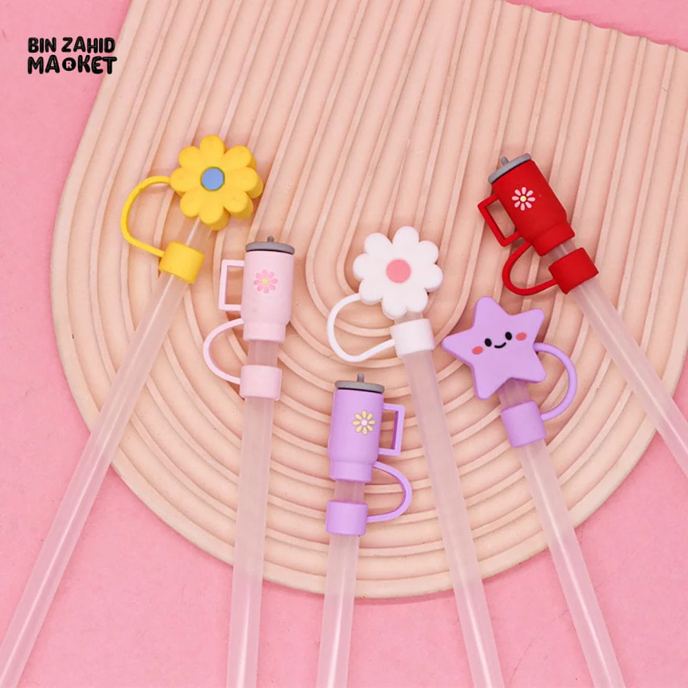 CUTE SILICONE STRAW COVERS WITH STRAWS – REUSABLE CARTOON DRINK STRAW TOPPERS AND DECORATIVE CHARMS FOR CUPS & TUMBLERS - Image 2