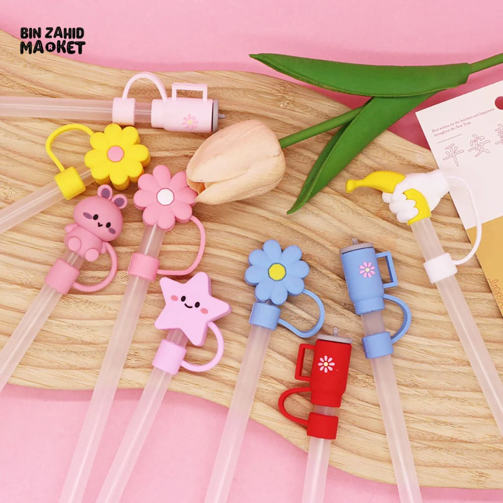 CUTE SILICONE STRAW COVERS WITH STRAWS – REUSABLE CARTOON DRINK STRAW TOPPERS AND DECORATIVE CHARMS FOR CUPS & TUMBLERS - Image 3