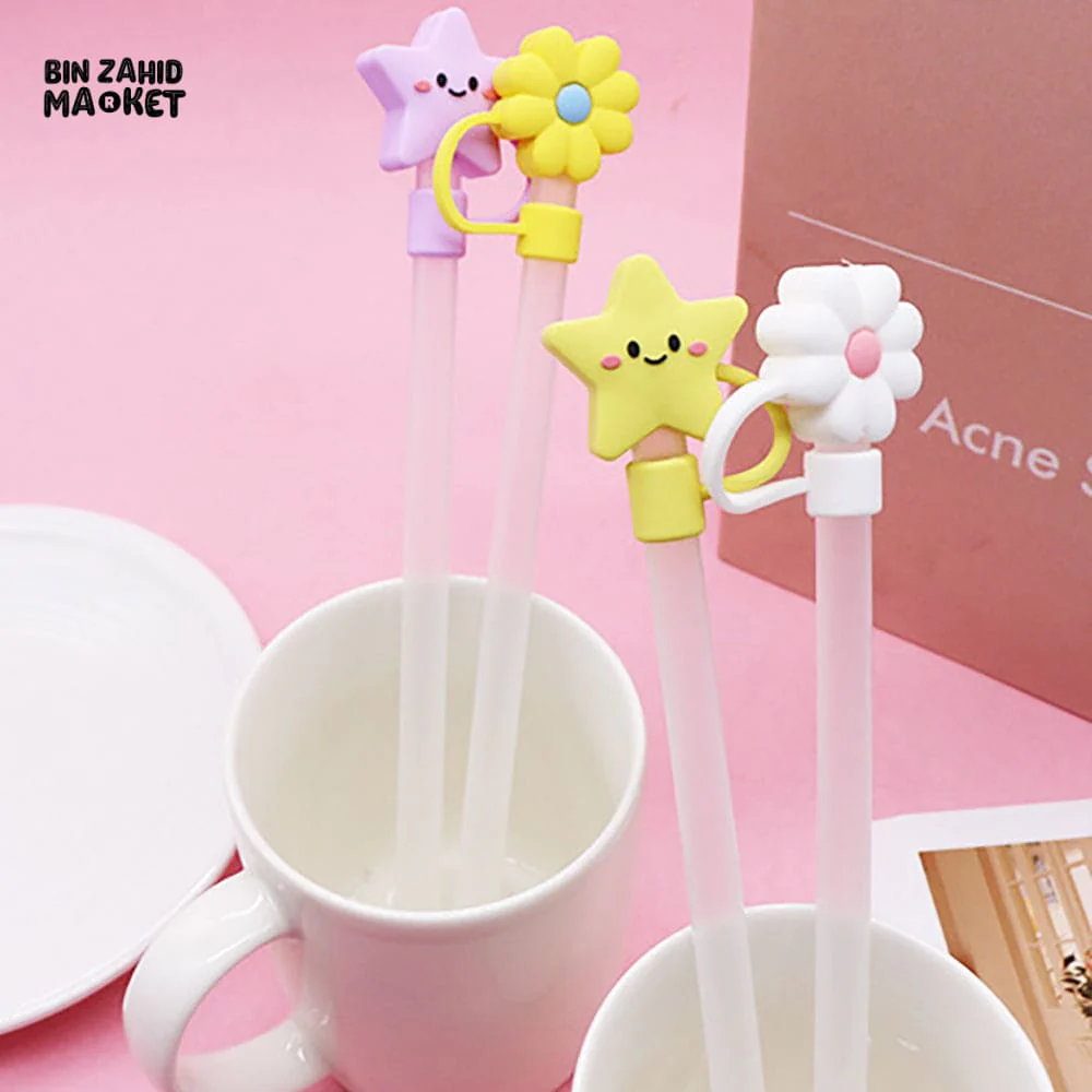CUTE SILICONE STRAW COVERS WITH STRAWS – REUSABLE CARTOON DRINK STRAW TOPPERS AND DECORATIVE CHARMS FOR CUPS & TUMBLERS - Image 4