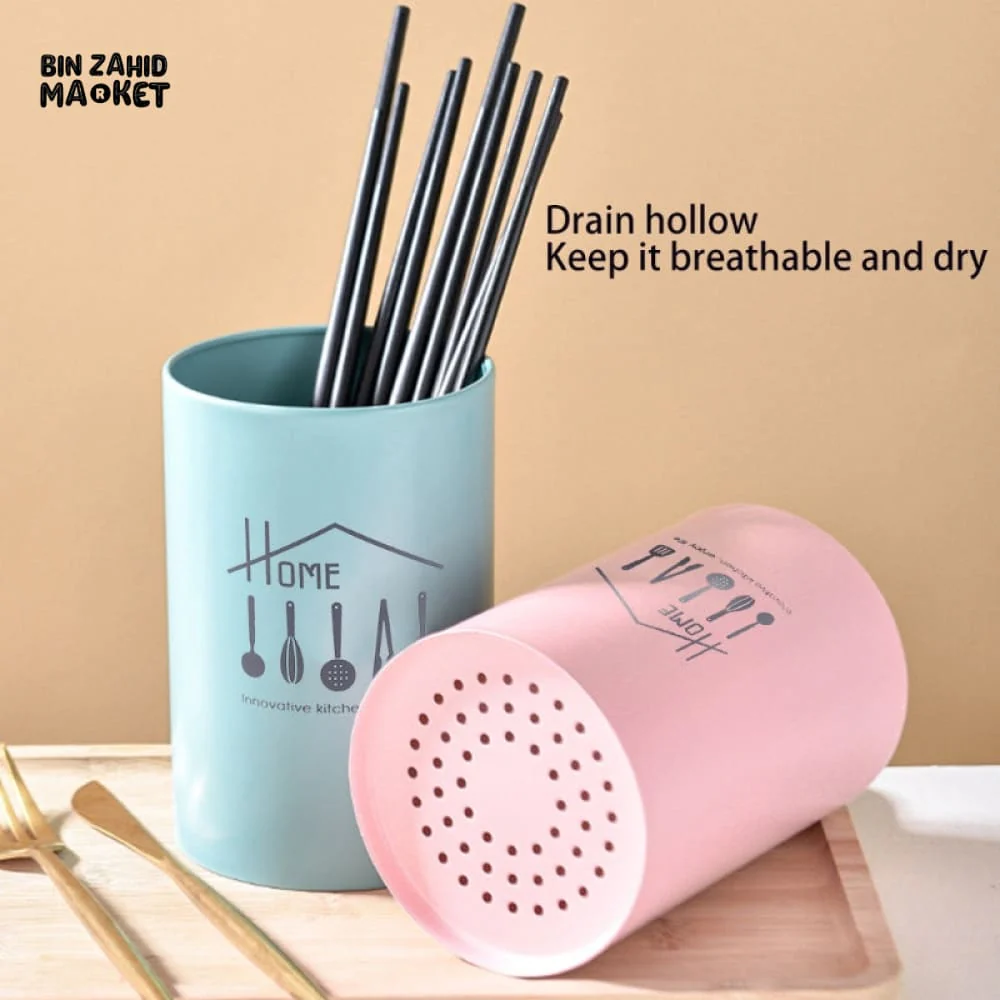 METAL CYLINDER CUTLERY STORAGE CONTAINER – KITCHEN UTENSIL ORGANIZER & TABLEWARE STORAGE RACK FOR HOME AND DINING USE - Image 6